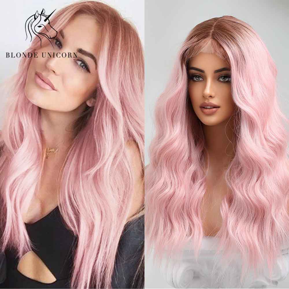 Pink curtain band wave wig back side