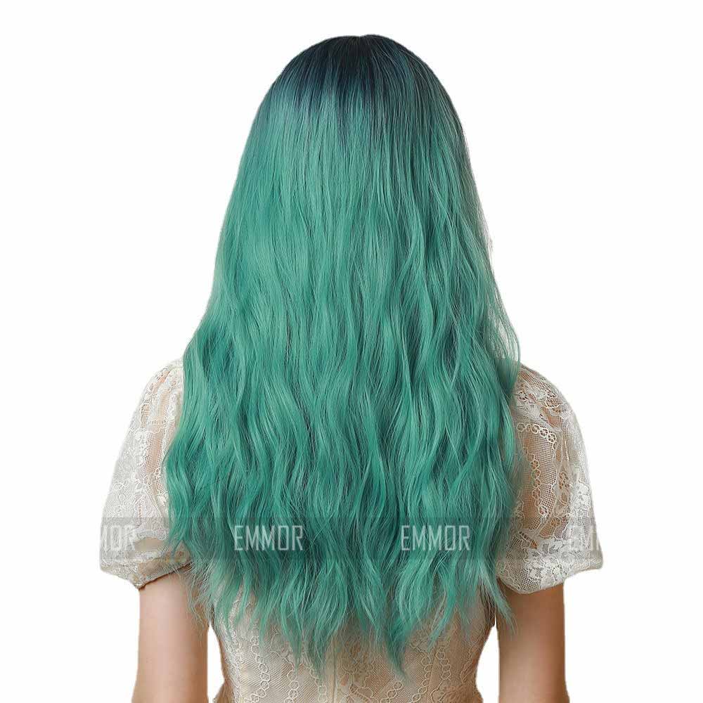 Cosplay long highlight green wave wig all sides