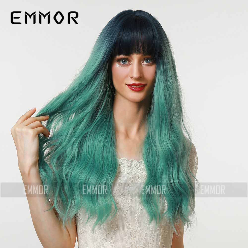 Cosplay long highlight green wave wig all sides