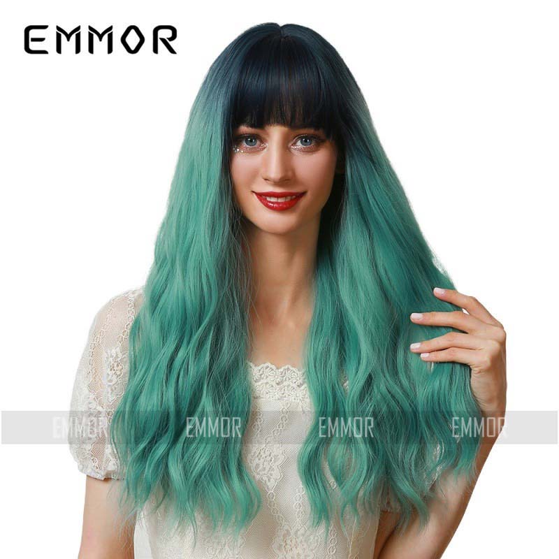 Cosplay long highlight green wave wig all sides