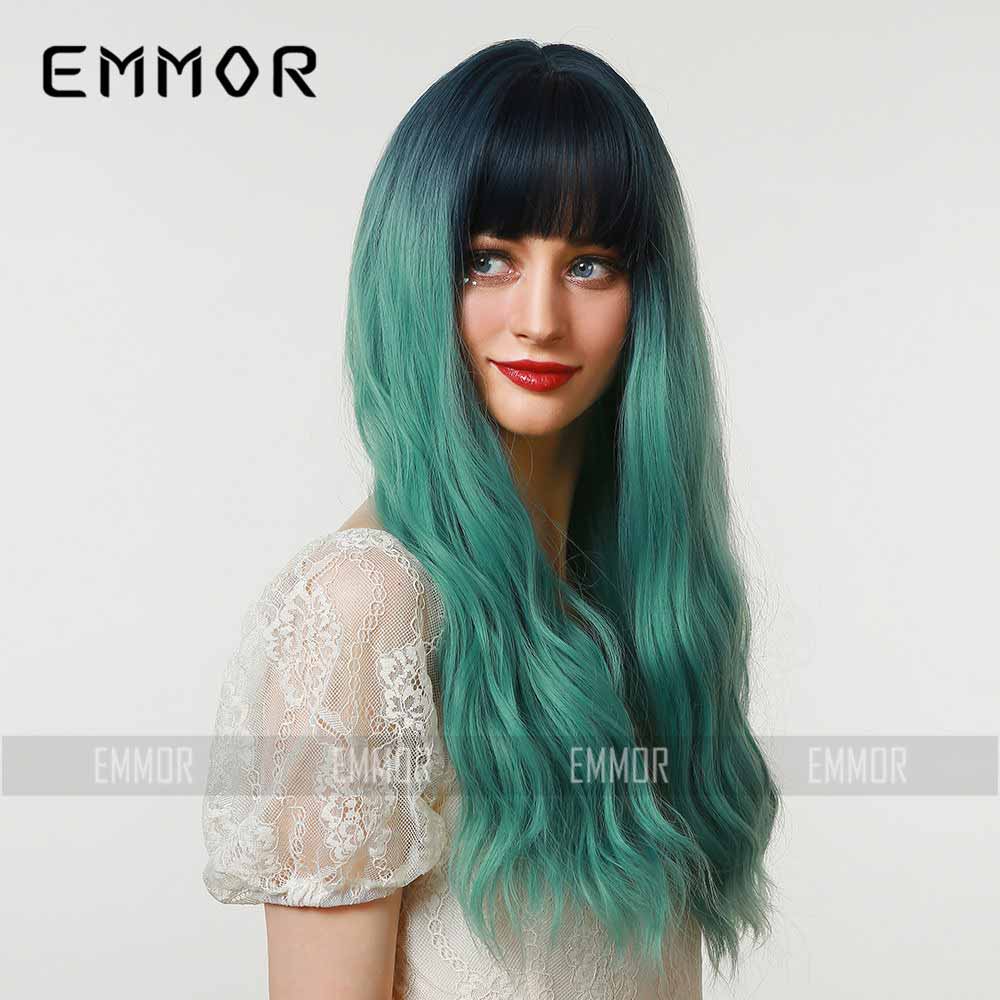 Cosplay long highlight green wave wig all sides