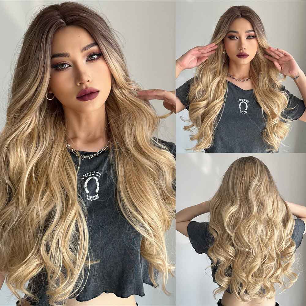 Gold highlight wave wig all sides