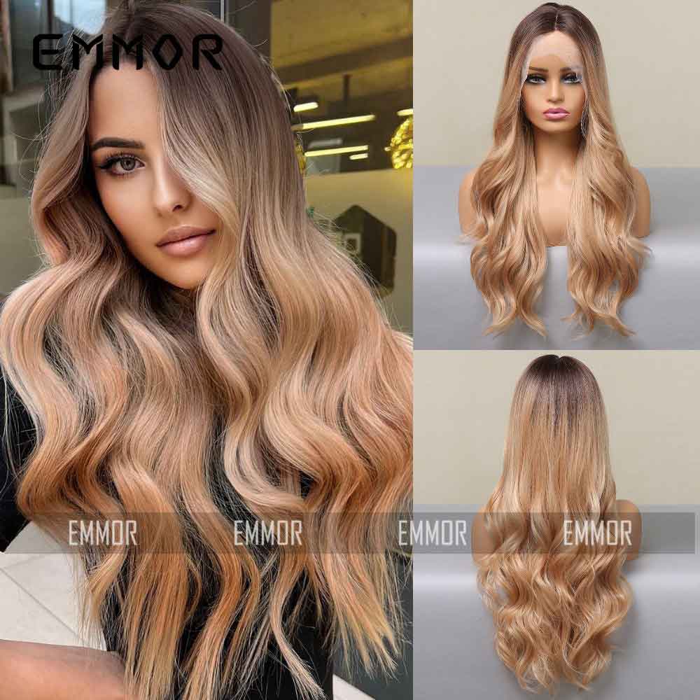 Brown highlights front lace wave wig back side