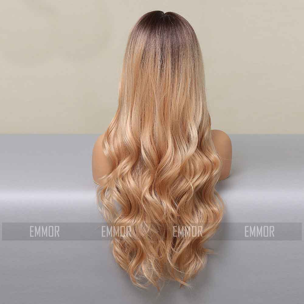 Brown highlights front lace wave wig back side