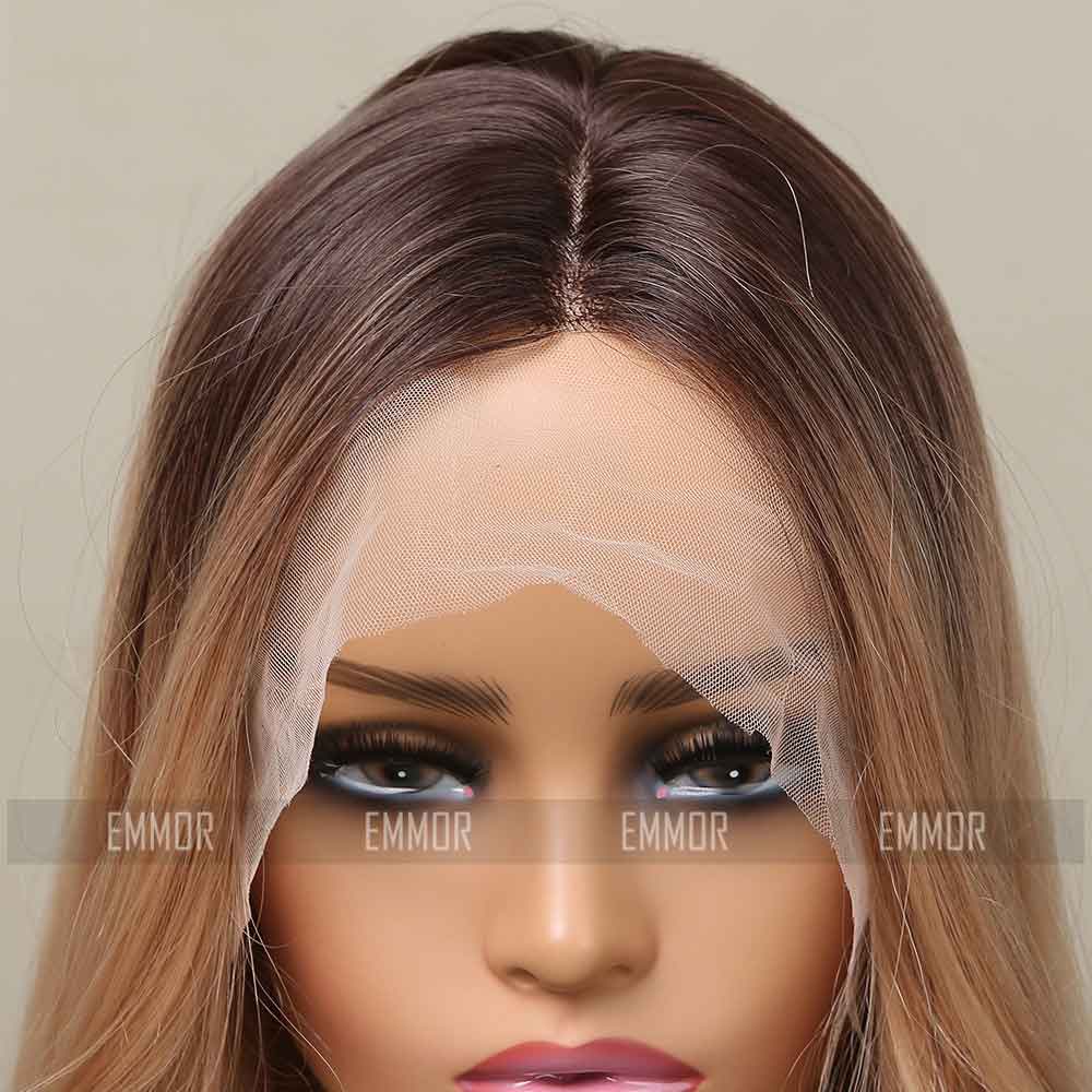 Brown highlights front lace wave wig back side