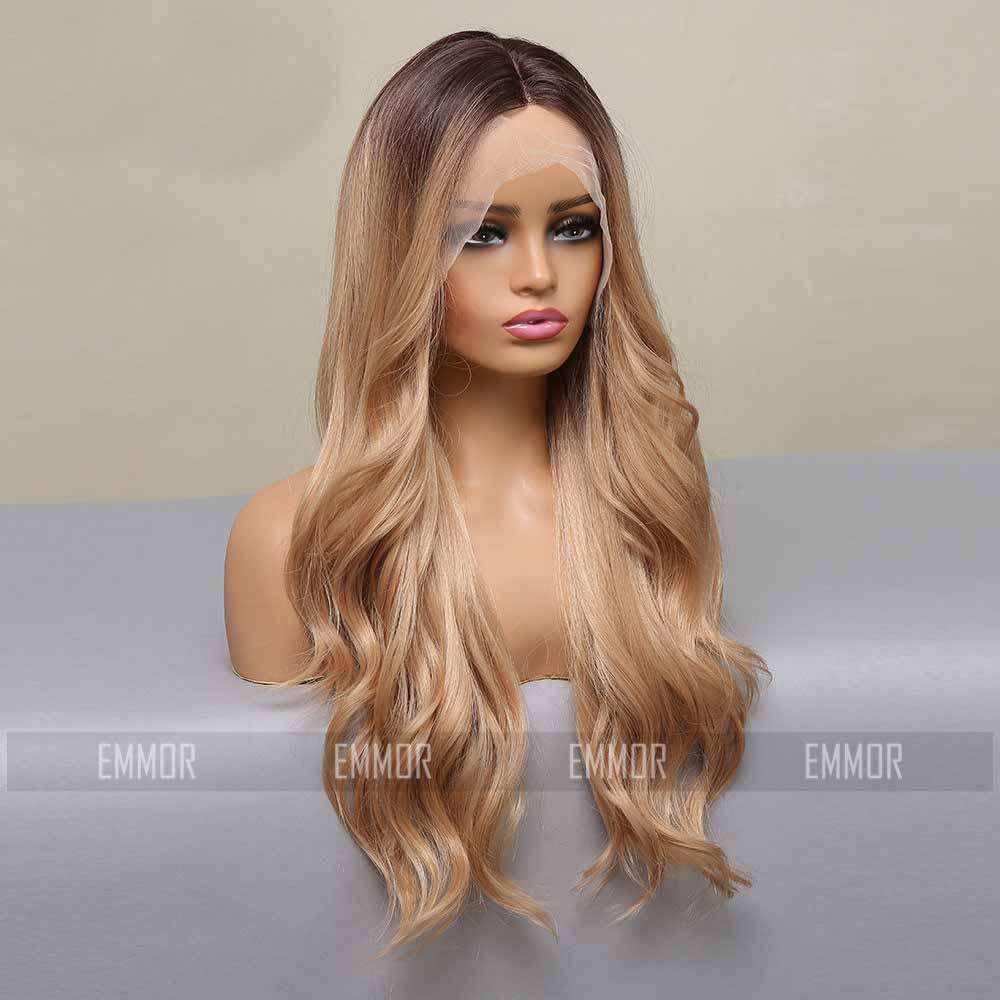 Brown highlights front lace wave wig back side