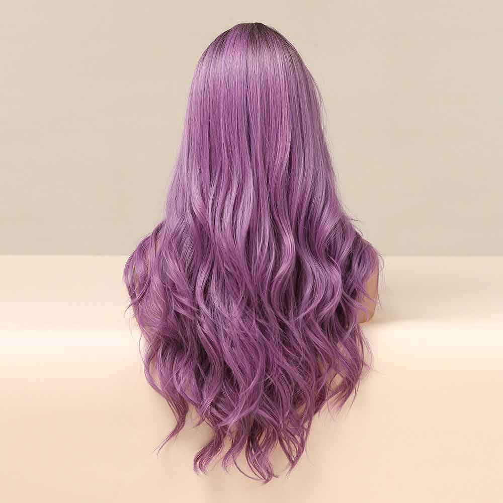 cosplay purple long wave wig all sides