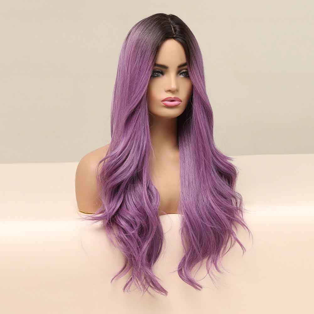 cosplay purple long wave wig all sides