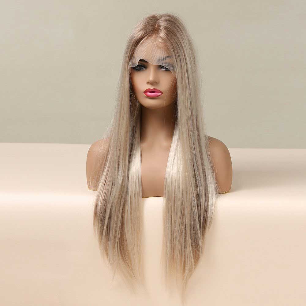 Gold highlight straight wig back side