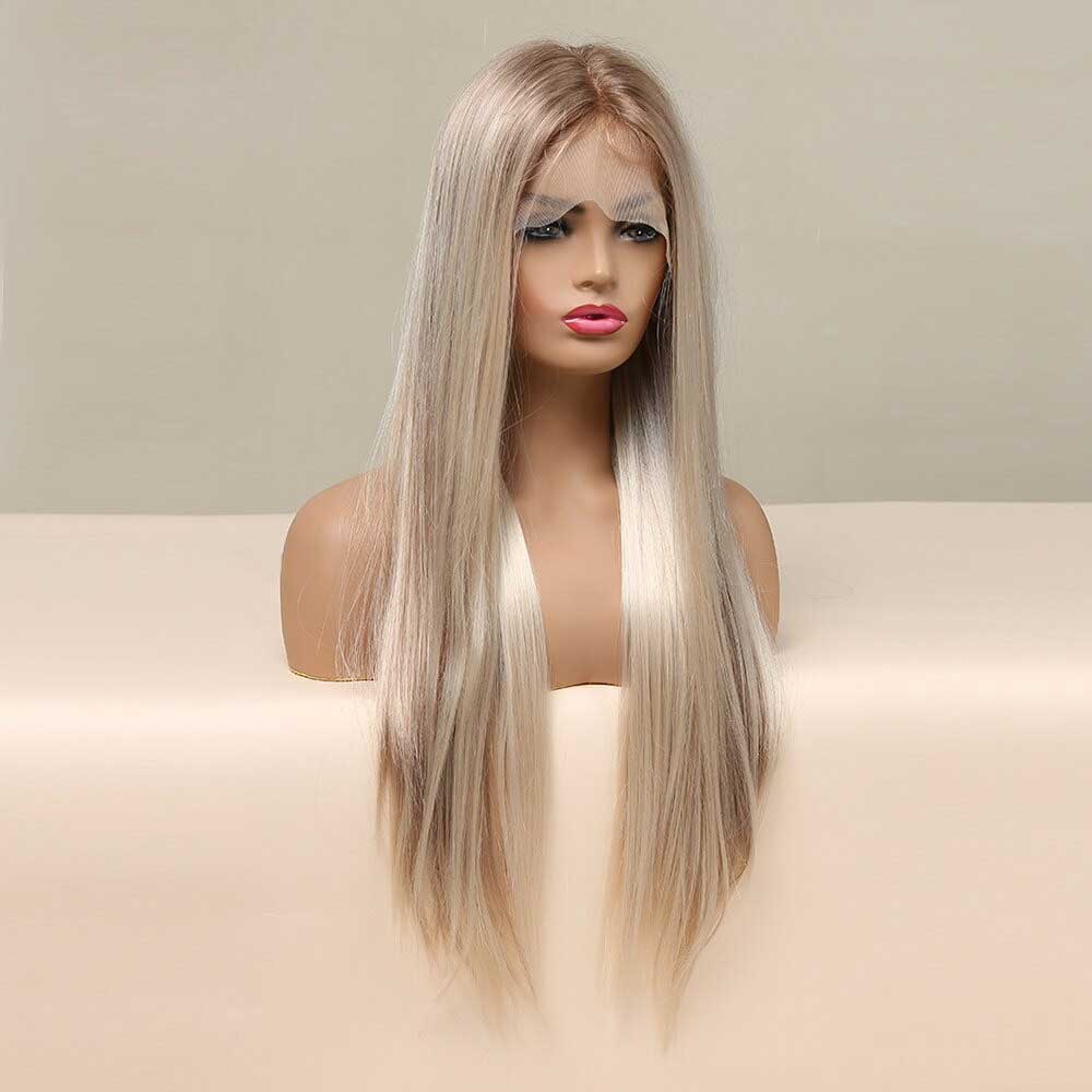 Gold highlight straight wig back side