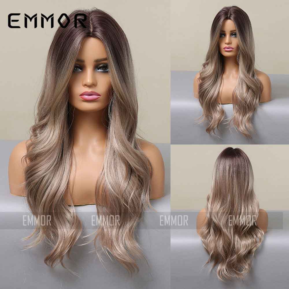 Grey brown highlight wave wig all side