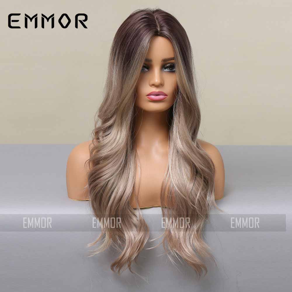 Grey brown highlight wave wig all side