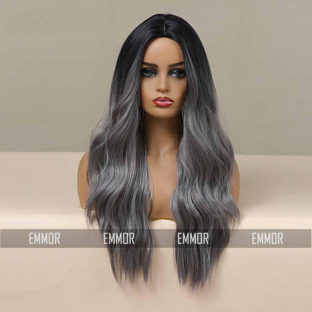Grey highlight long wave wig back side
