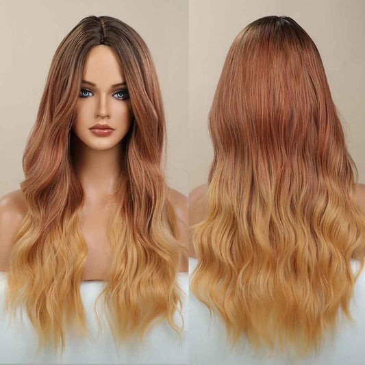 Long highlight yellow and brown wave wig all