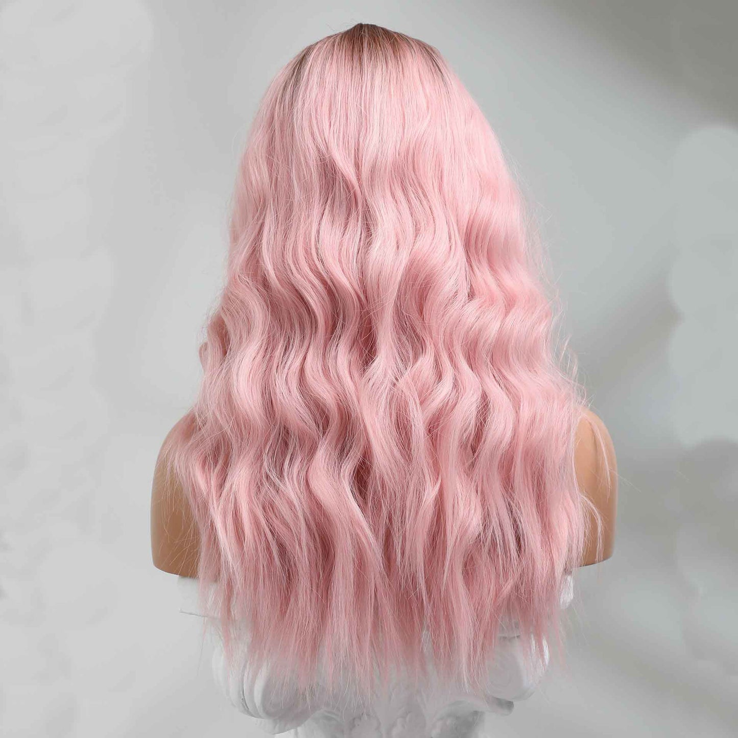 Pink curtain band wave wig back side