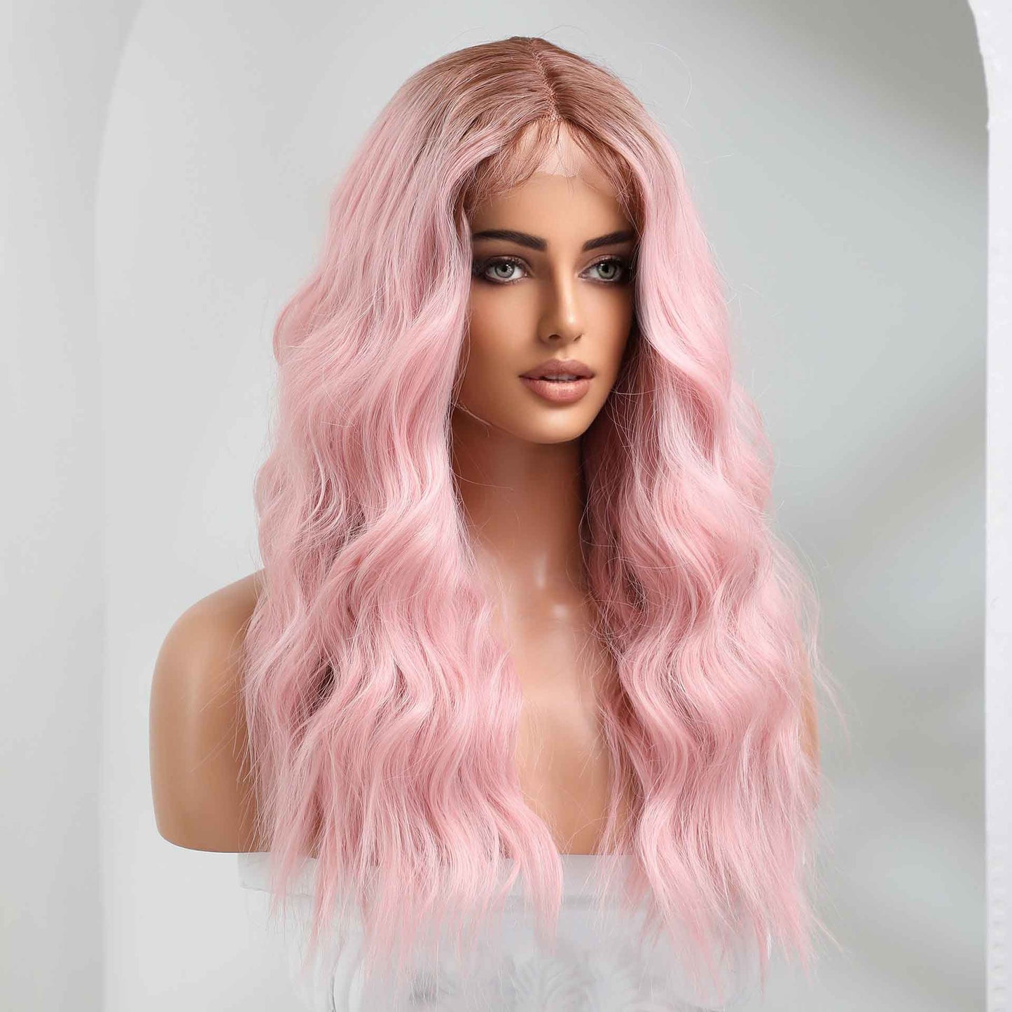 Pink curtain band wave wig back side