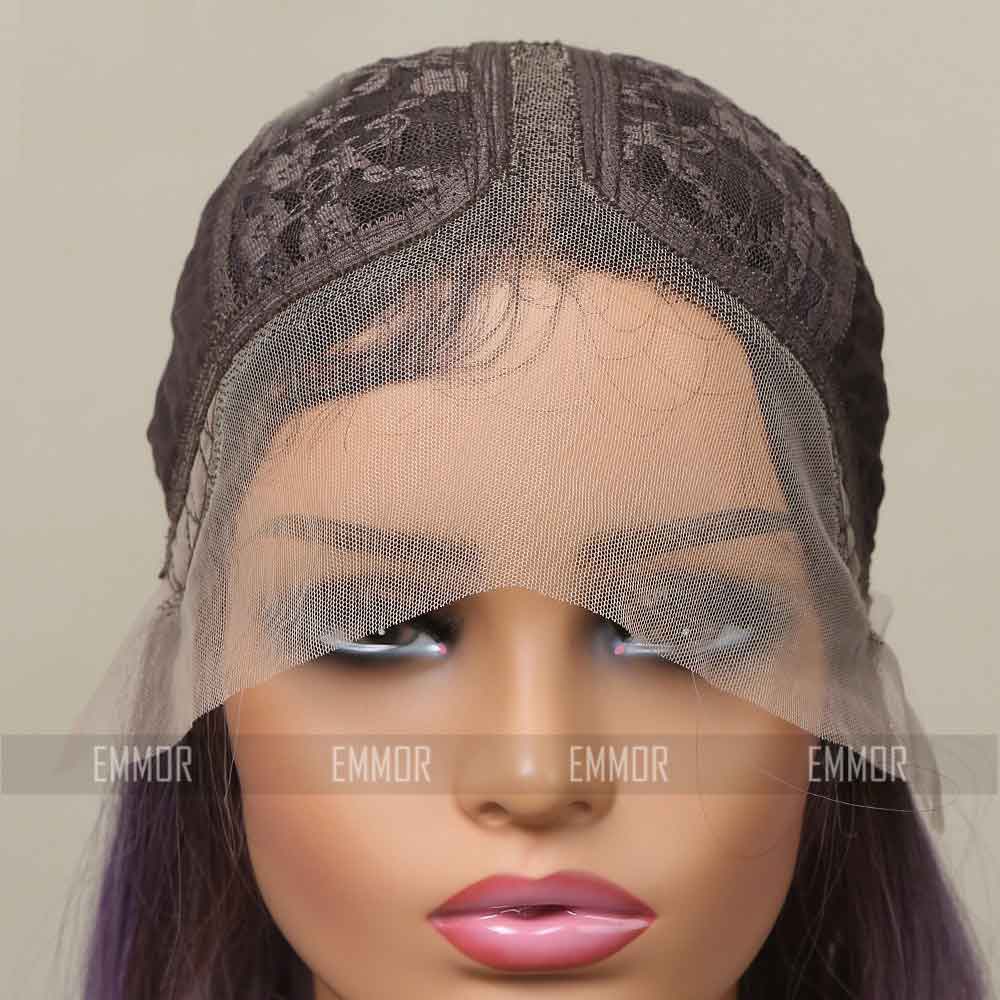 Purple grey highlights wave wig back side