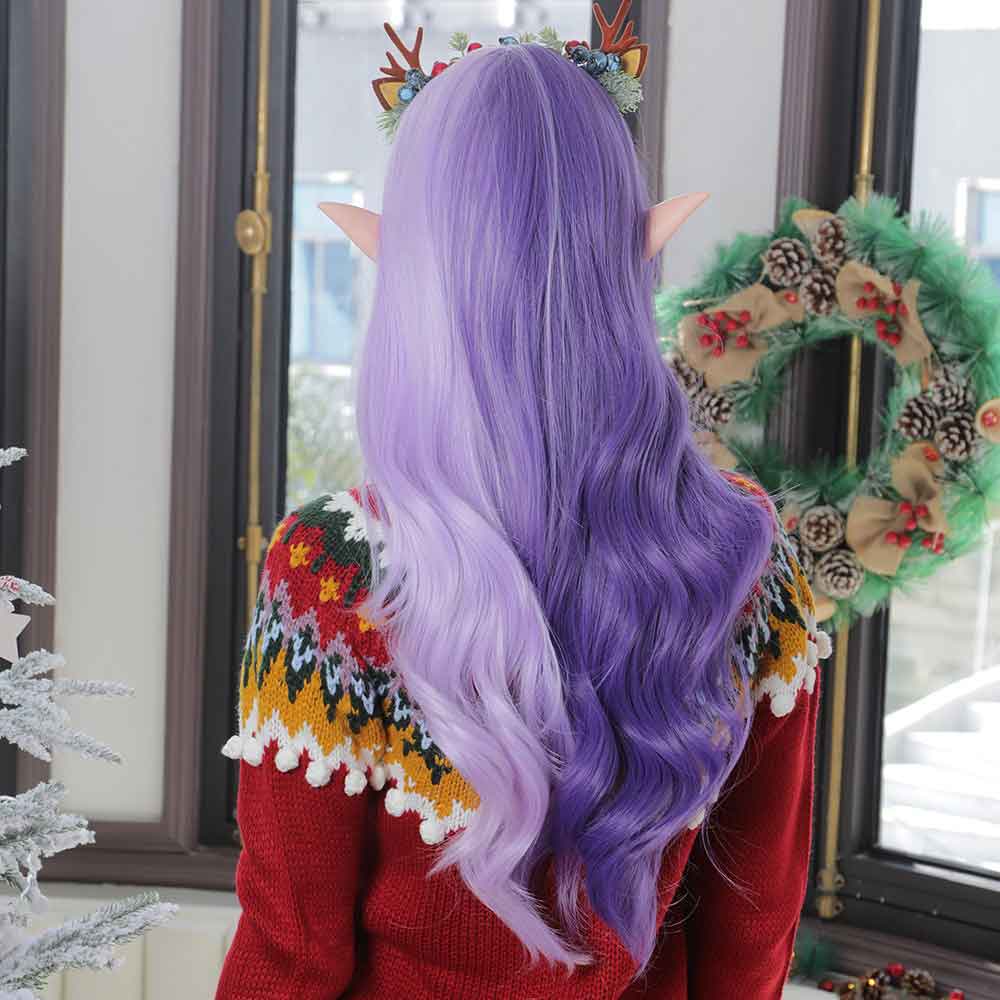 purple long wave wig front side