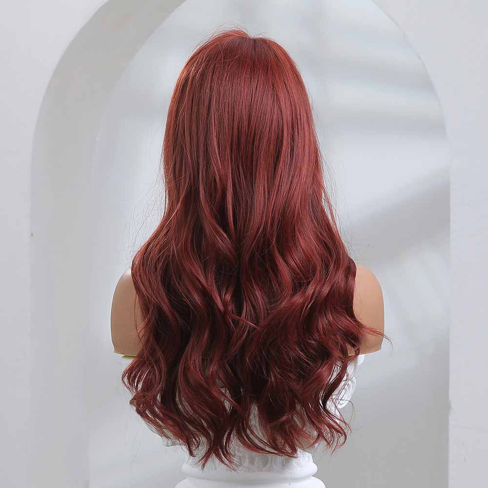 red brown long wave wig front side