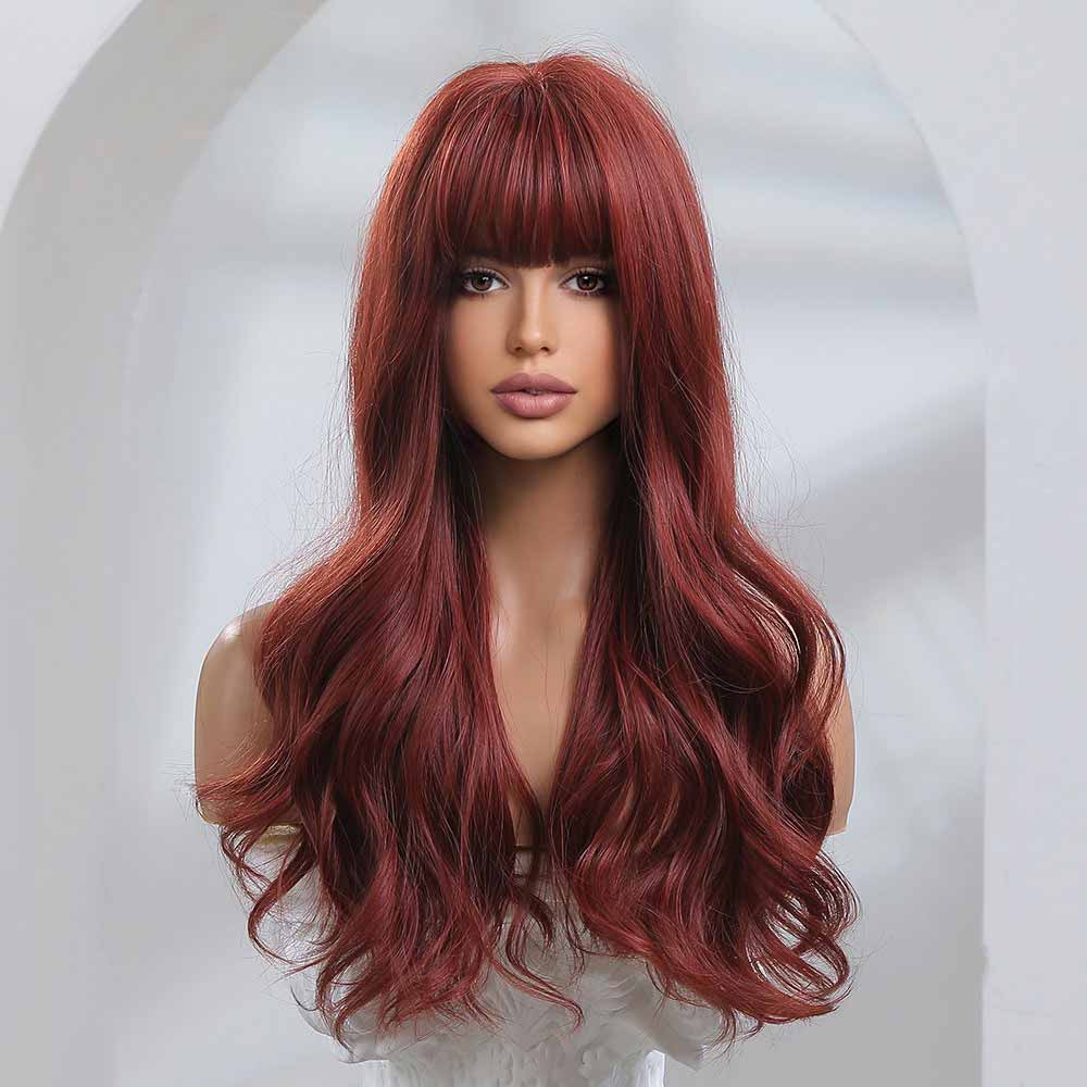 red brown long wave wig front side